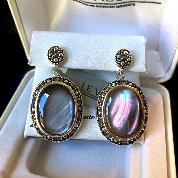 Genuine Marcasite and Pauashell Dangle Earrings - Picture 2 of 5